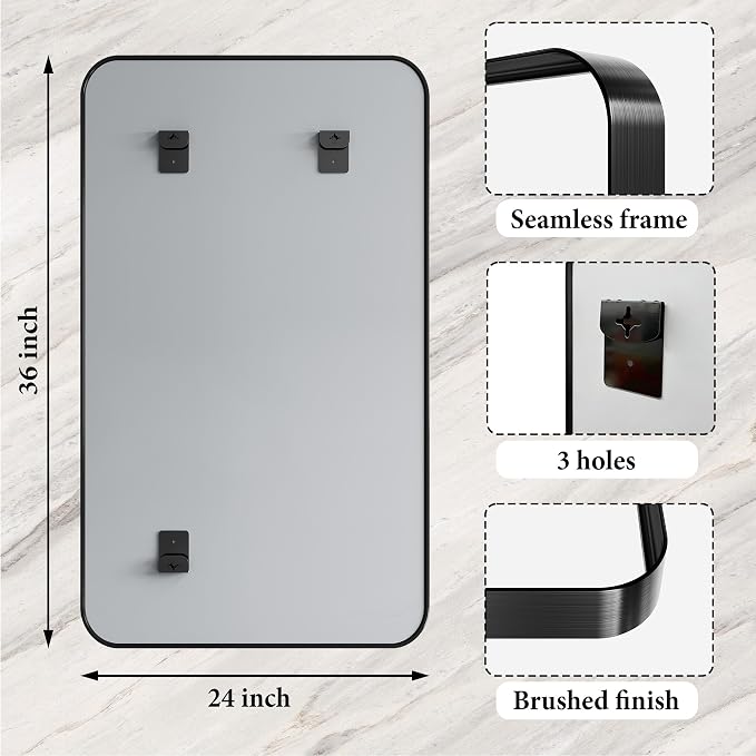 Black Bathroom Mirrors for Over Sink, 24X36 Inch Matte Metal Framed Vanity - Image 4