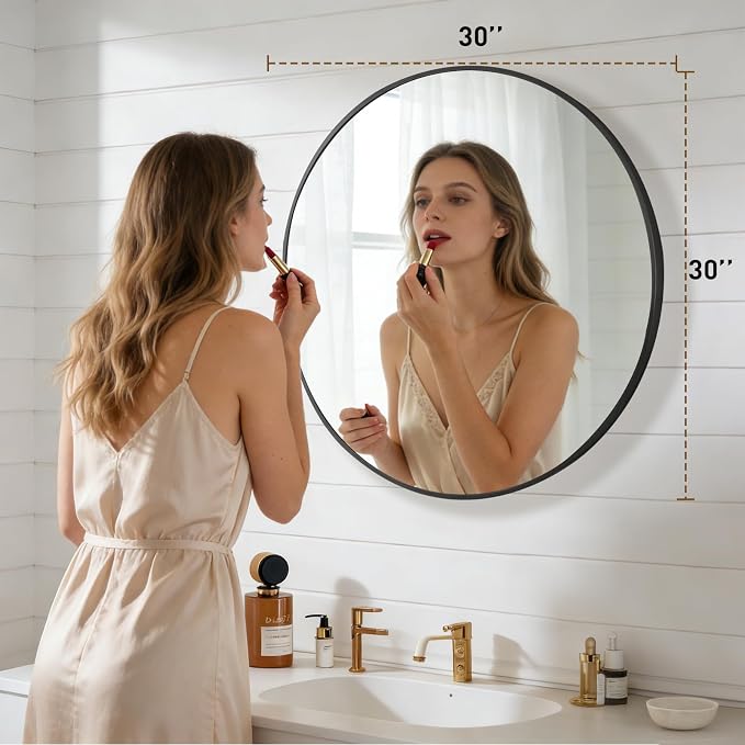 NEWBULIG 30 Inch Round Wall Mirror, Bathroom Mirror - Image 2