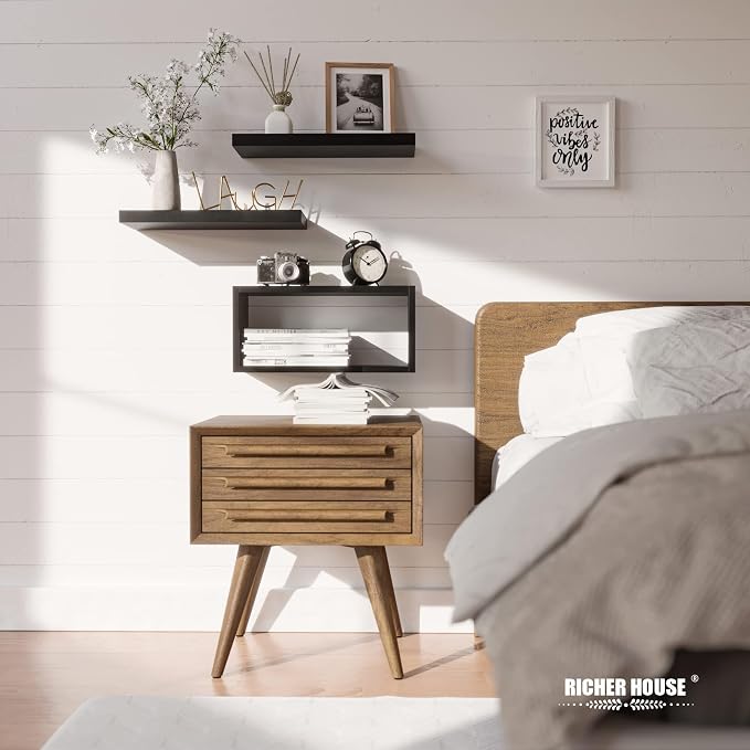 RICHER HOUSE Black Floating Shelves Set of 3, Modern Bathroom Shelves Wall - Image 5