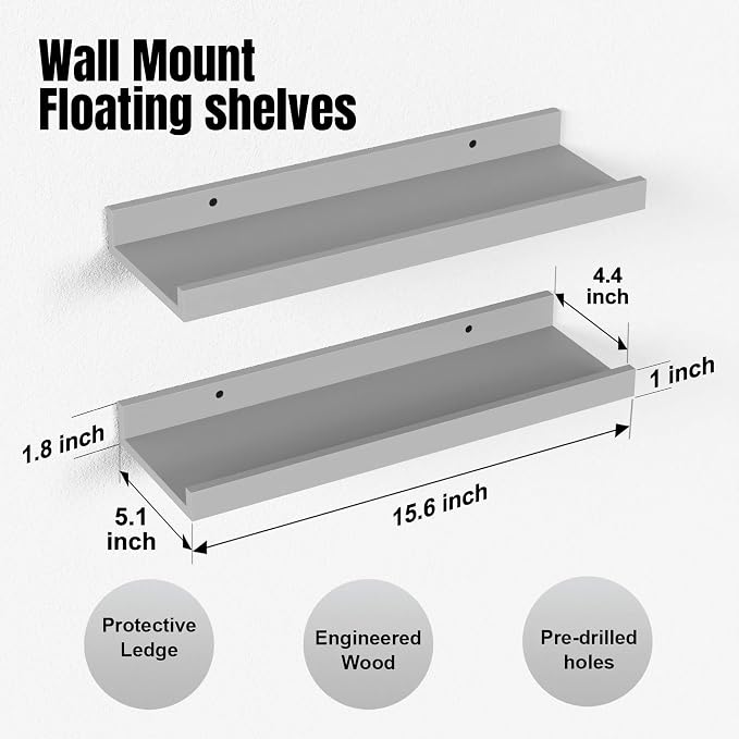 Boswillon Floating Shelves for Wall, Wall Shelves Set of 2, Bedroom Shelves - Image 3