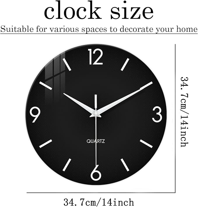 XFM Black Simple Wall Clock14 Inch Kitchen Wall Clocks Battery Operated - Image 7
