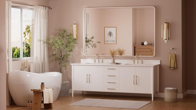 TETOTE White Framed Mirror for Bathroom 60 x 36 Metal Frame Wall Mounted - Image 8