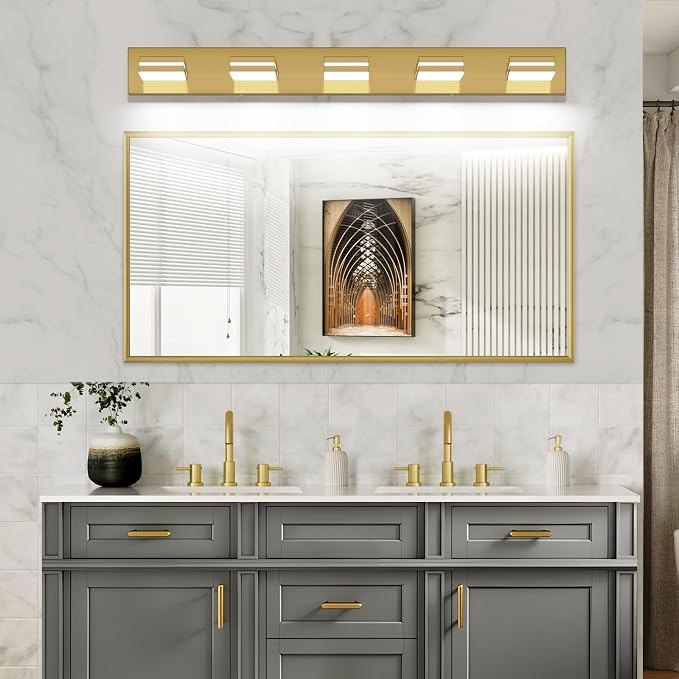 SineRise LED Modern Bathroom Vanity Light Fixtures, Brass Modern Acrylic - Image 7