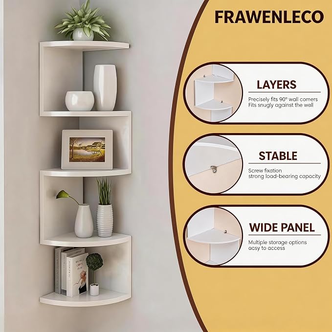 5-Tier Corner Shelf Wall Mount, Screw-Mounted Floating Bookshelf - Image 5