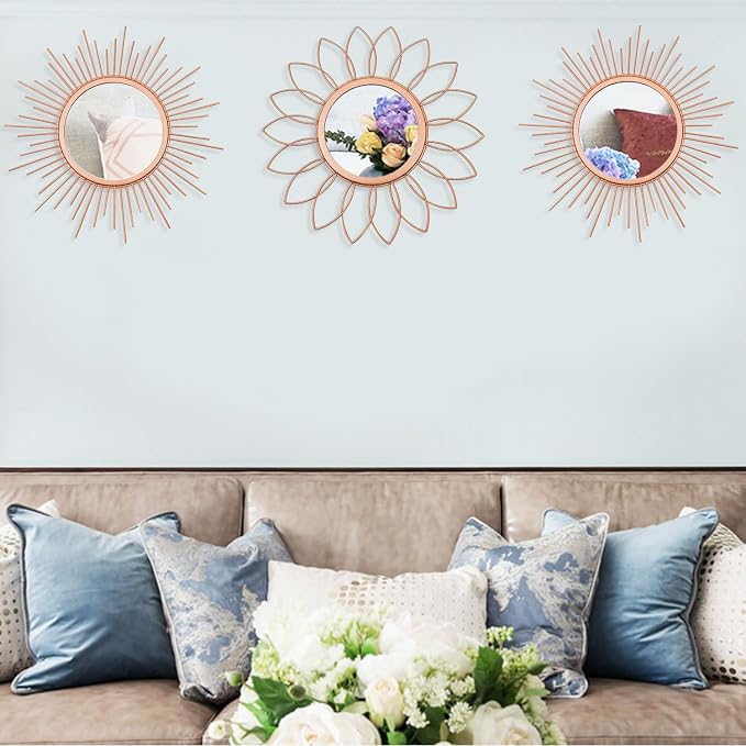 3 Pack Metal Mirrors for Wall Sunburst Wall Mirrors Home Décor Decorative - Image 4