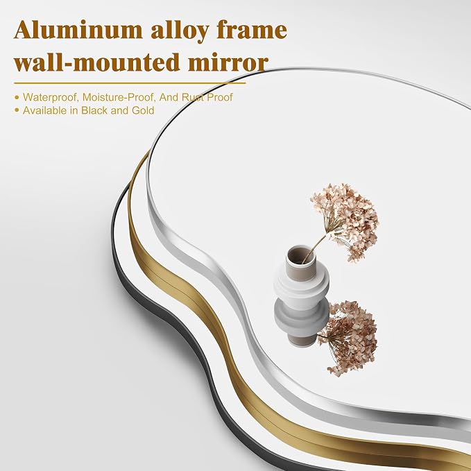 Itrue 20x36 Inch Black Framed Irregular Tempered Glass Wall Mirror, - Image 9