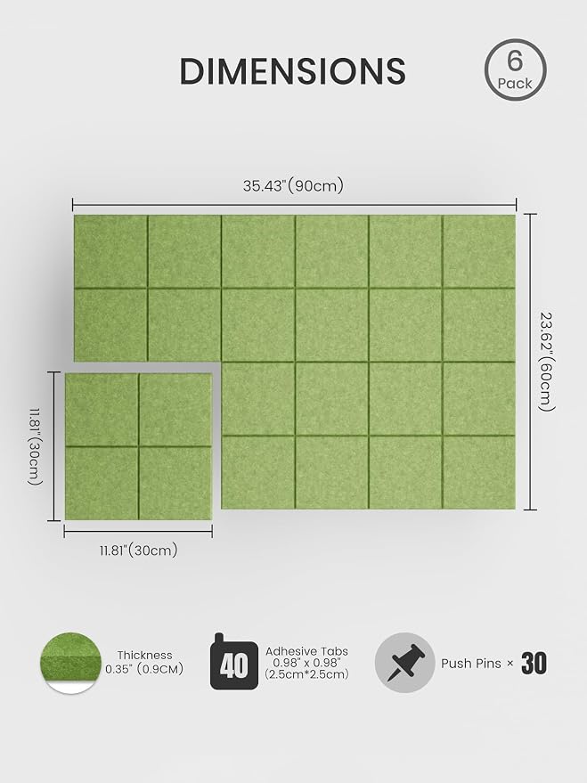 Bumusty Large Felt Bulletin Board, 30 Push Pins, 40 Adhesive Tabs, Kelly Green - Image 2