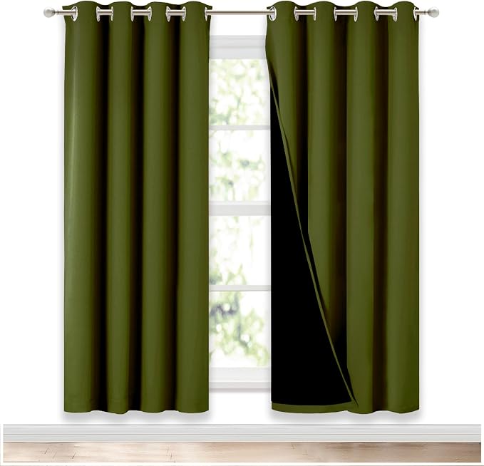 NICETOWN 100% Blackout Window Curtain Panels, Olive Green, 2 Pieces, 52-inch by NICETOWN