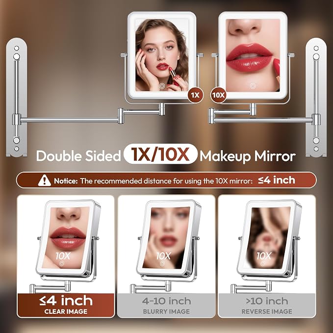 Height Adjustable Wall Mounted Lighted Makeup Mirror - Image 6
