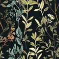Blue/Brown/Yellow Wildflowers Grass in Black Leaf Flowers Peel and Stick by VistaPalette
