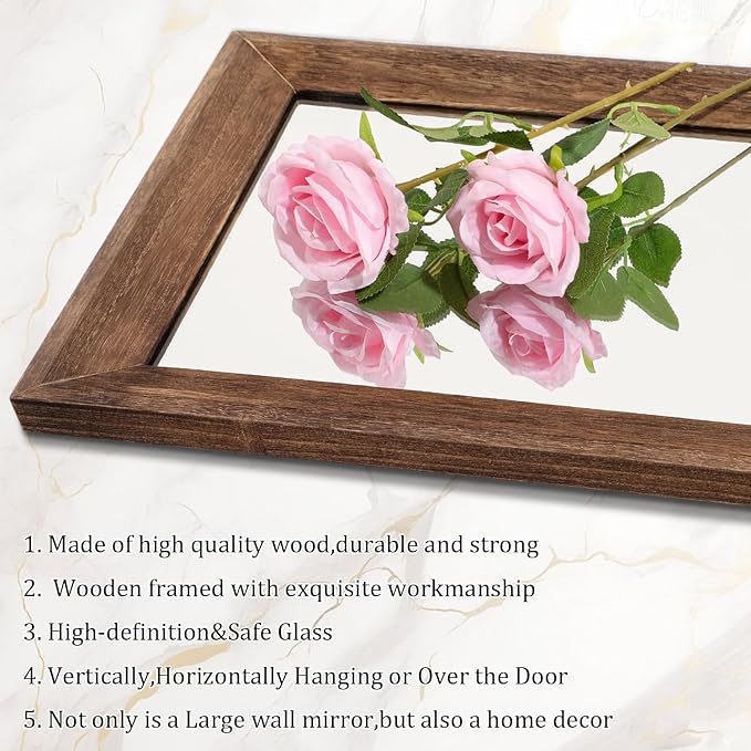 AAZZKANG Hanging Mirror Full Length Vintage Large Mirrors Wooden Framed 58"x20" - Image 3