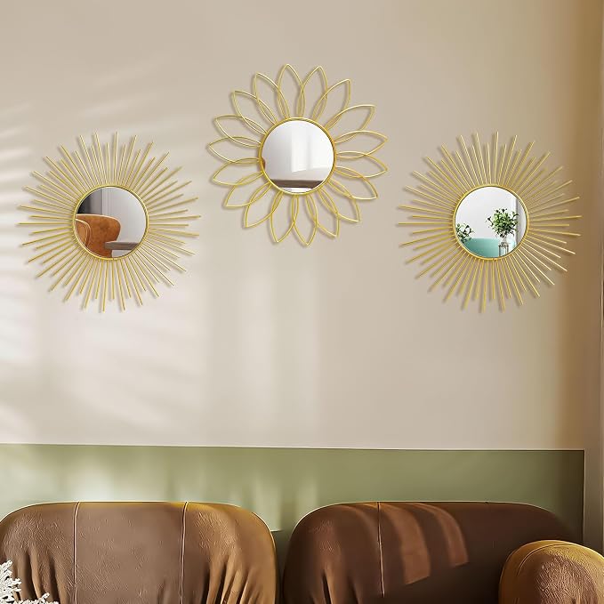 3 Pack Metal Mirrors for Wall Sunburst Wall Mirrors Home Décor Decorative - Image 6