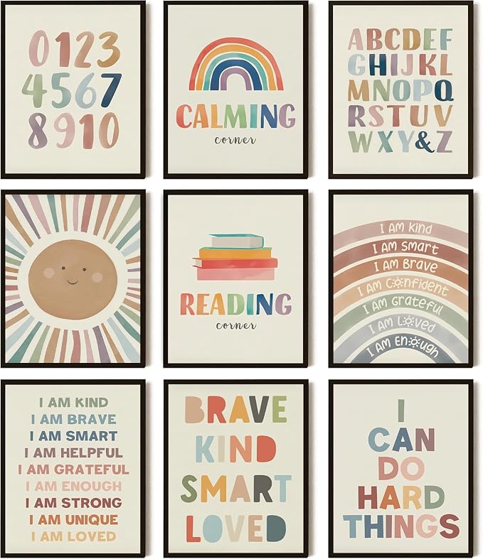 SEHSUVC Baby Alphabet 1 2 3 Wall Art Set of 9, Number Rainbow Canvas Posters by Unknown