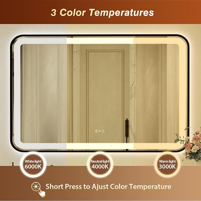32x55 Inch Black Framed LED Bathroom Mirror - Image 5