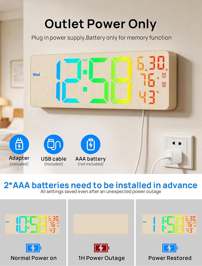 MASHI 2026 Upgrade 17.3" Large Digital Wall Mount Clock, Digital Clock - Image 8