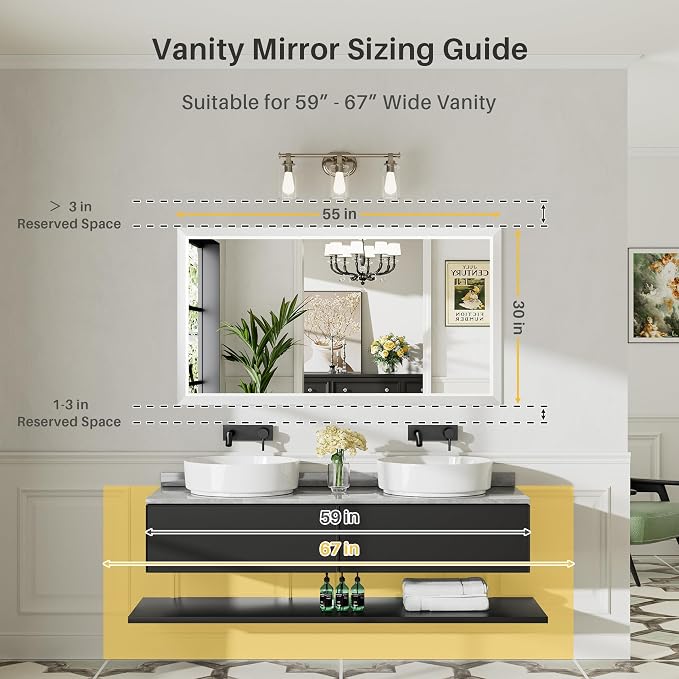 55x30 Inch White Bathroom Mirror - Image 2