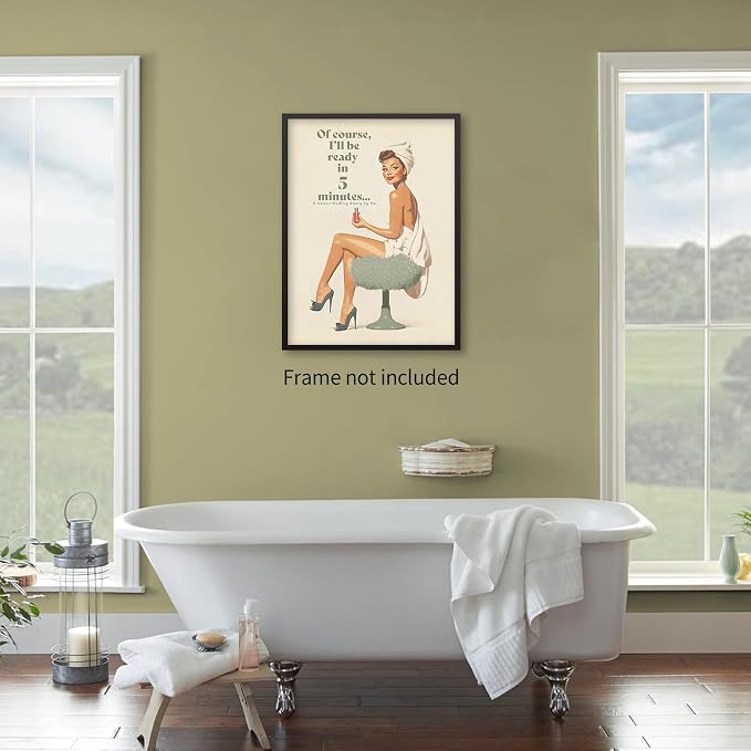 noxozoqm Boho Sage Green Bathroom Poster Vintage 70s Pin Up Girl Wall Art Of - Image 4