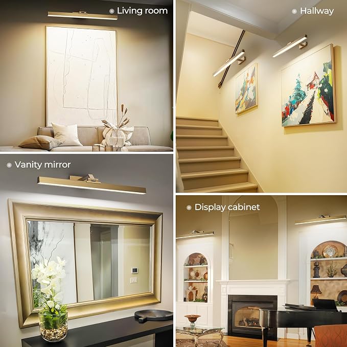 Afyuol Picture Lights for Wall, Brass Battery Operated Picture Light 24in Art - Image 9