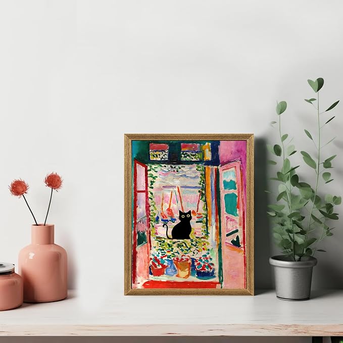 Fantasy Artists Henri Matisse Cat Wall Art, Framed Open Window Black Cat Canvas - Image 3