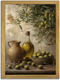 Wood Framed Olive Kitchen Wall Art, Vintage Rustic Still Life Canvas Print by Unknown