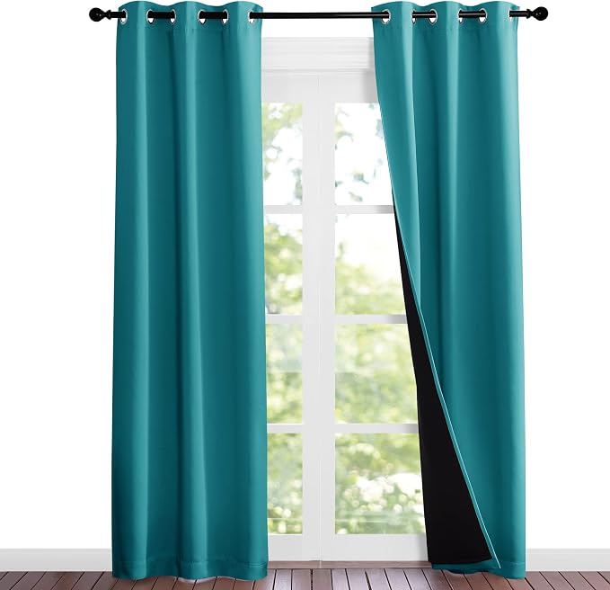 NICETOWN Peacock Teal Blackout Curtains 84 inches Long, Full Light Blocking - Image 2