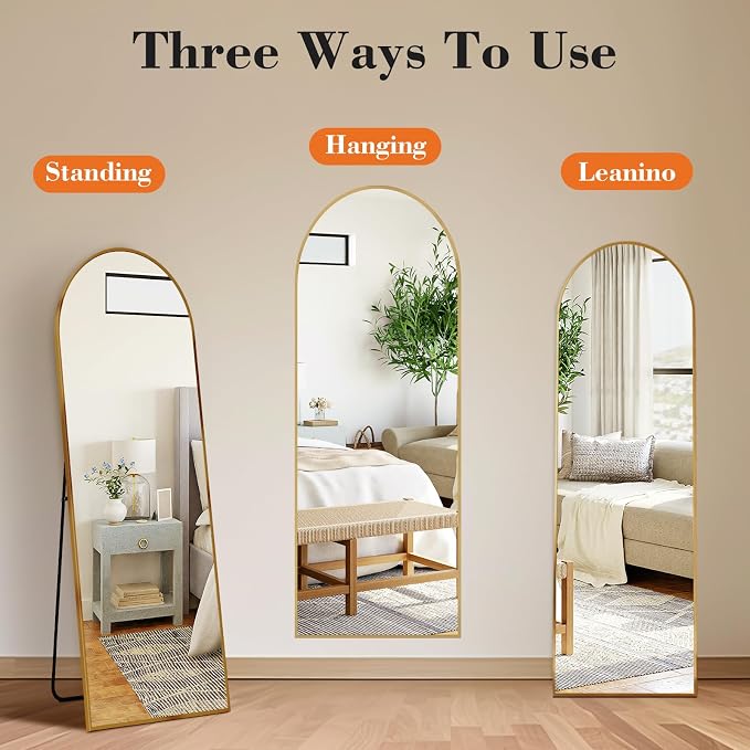 Sweetcrispy 56"x15" Arched Full Length Mirror, Leaning or Standing Full Body - Image 6