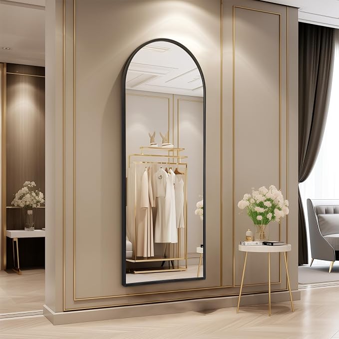 Black Arched Full Length Mirror, Leaning Against Wall Mirror - Image 2