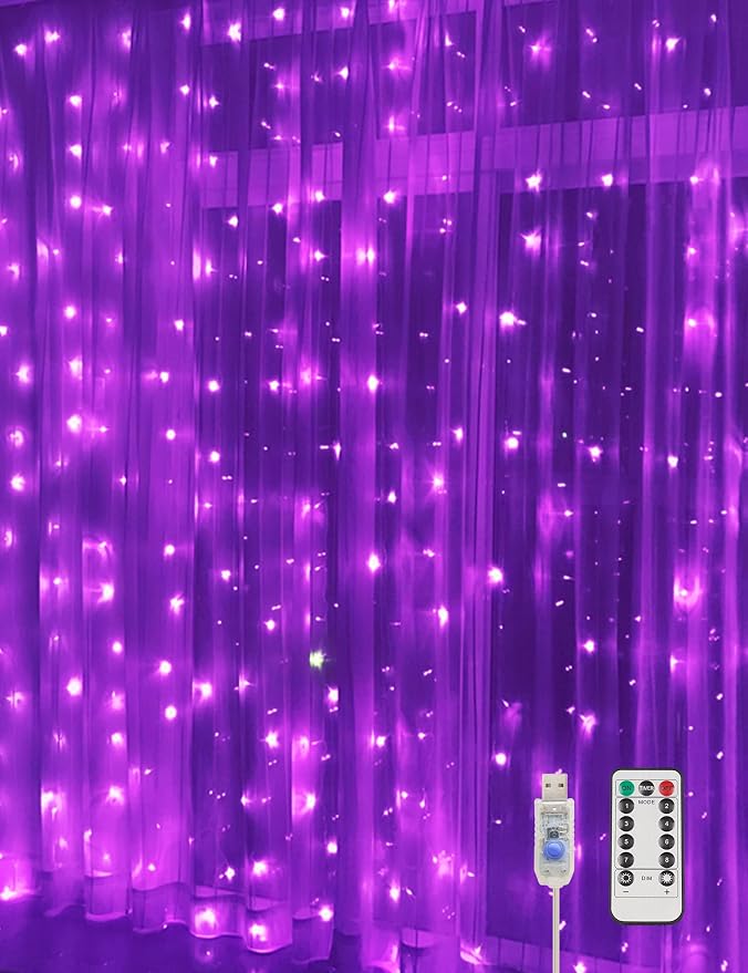 suddus Purple Curtain Lights for Halloween, 200 LED Hanging String Lights - Image 7