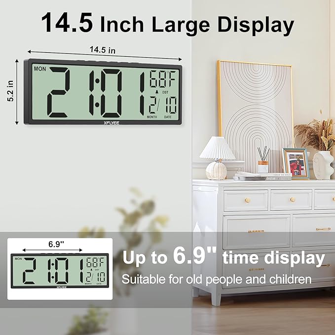 14.5'' Large Digital Wall Clock Battery Operated - Image 2