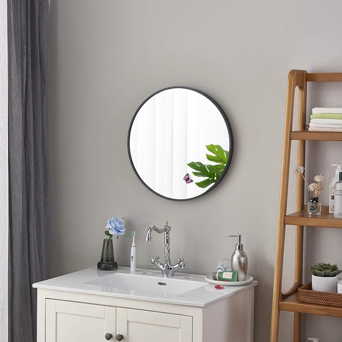 Itrue 24 Inch Round Wall Mirror, Brushed Black Metal Framed Circle Bathroom - Image 3