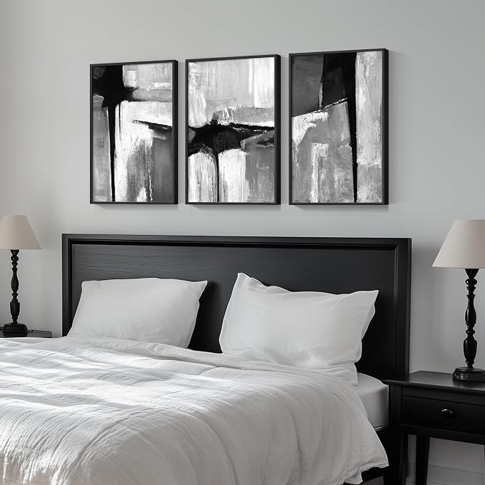 Framed Black and White Gray Modern Abstract Wall Art, Minimalist Art Prints - Image 4