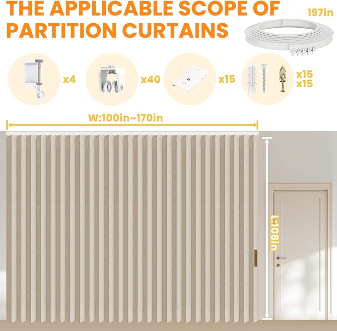 100% Blackout Room Divider Curtains Ceiling Curtain Track Sets Blackout - Image 2