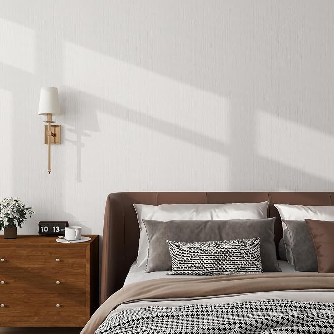 Grasscloth Textured Wallpaper White Peel and Stick 24inX393in Fabric Wall Paper - Image 2
