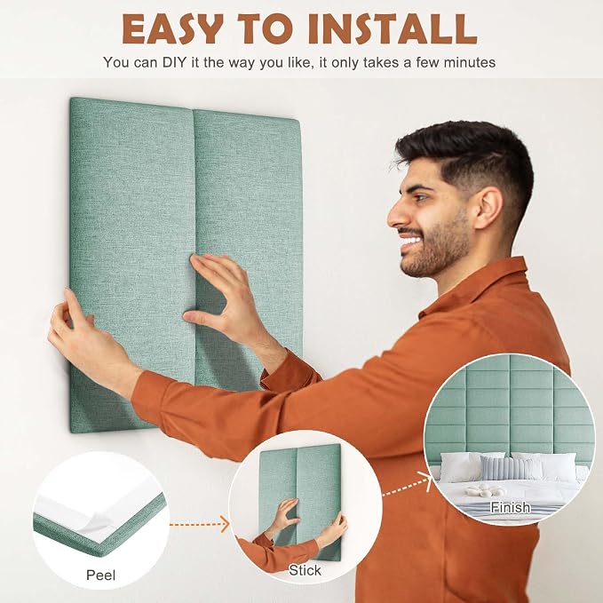 IFNOW Upholstered Wall Mounted Headboard, 3D Soundproof Wall Panels Peel and - Image 6