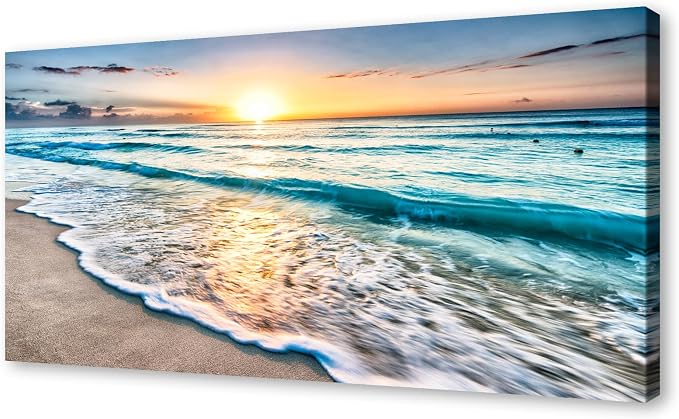 Baisuart S02298 Canvas Prints Wall Art Beach Sunset Ocean Waves Nature Pictures by Baisuart