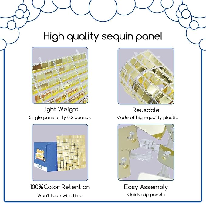 COKAOBE Gold Shimmer Wall Backdrop, 24 Panels Square Sequin Shimmer Backdrop - Image 3