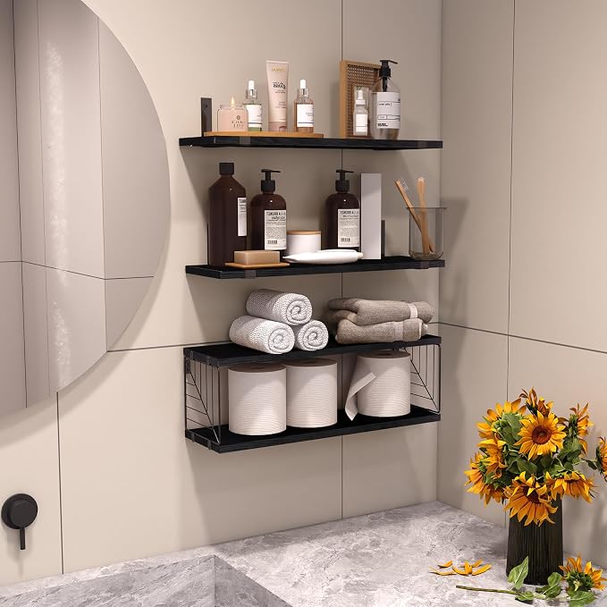 Fixwal 3+1 Tier Bathroom Floating Shelves Over Toilet, 15.8in Farmhouse Rustic - Image 5