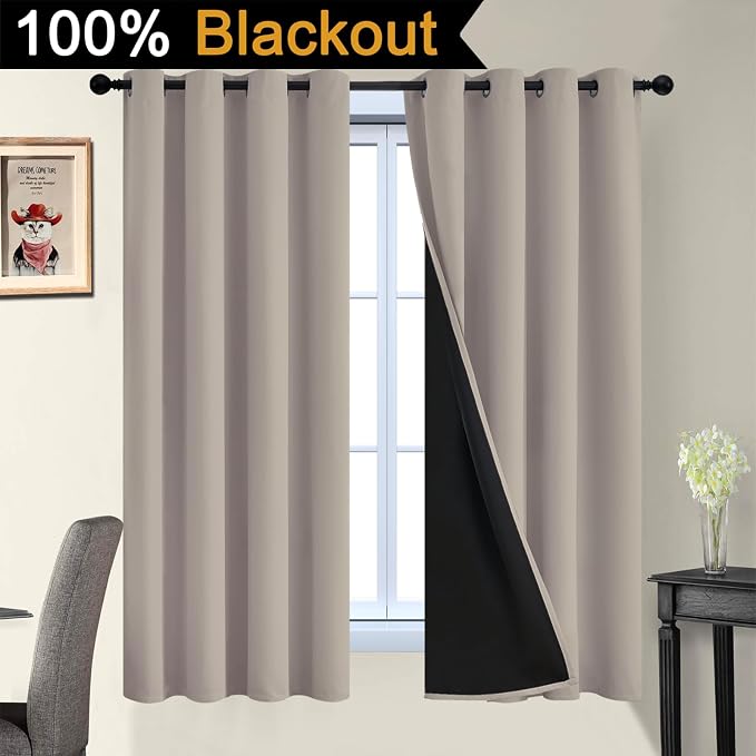 Yakamok 100% Blackout Curtains 63 Inches Long, 2 Thick Layers Heat and Full - Image 2