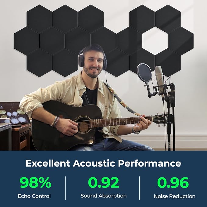 12 Pack Hexagon Acoustic Panels, Self-Adhesive Acoustic Wall Panels - Image 2