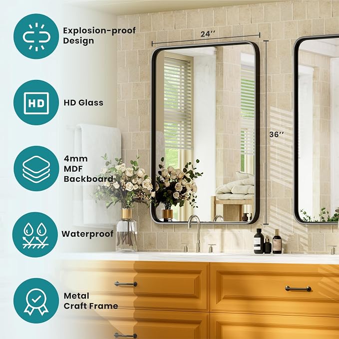 NEWBULIG 30X40 Inch Bathroom Wall Mirror, Vanity Bathroom Mirrors - Image 7