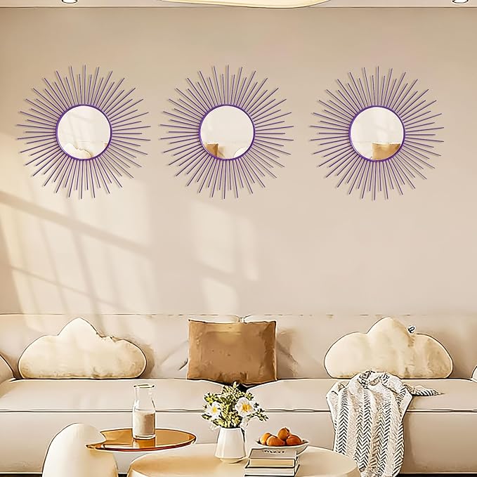 3 Pack Metal Mirrors for Wall Sunburst Wall Mirrors Home Décor Decorative - Image 6