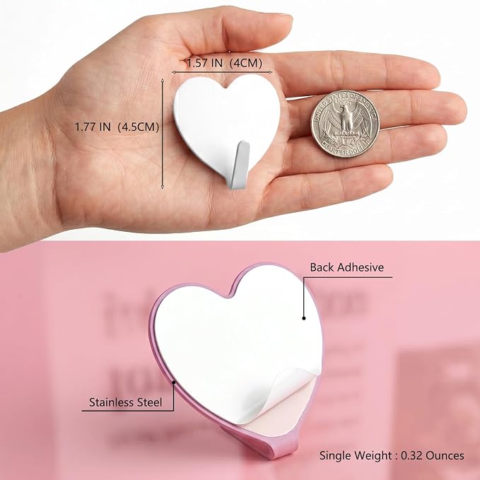 Heart Wall Hooks, 8 Pack, Cute White Decorative Accessories, Purse Hanger - Image 3