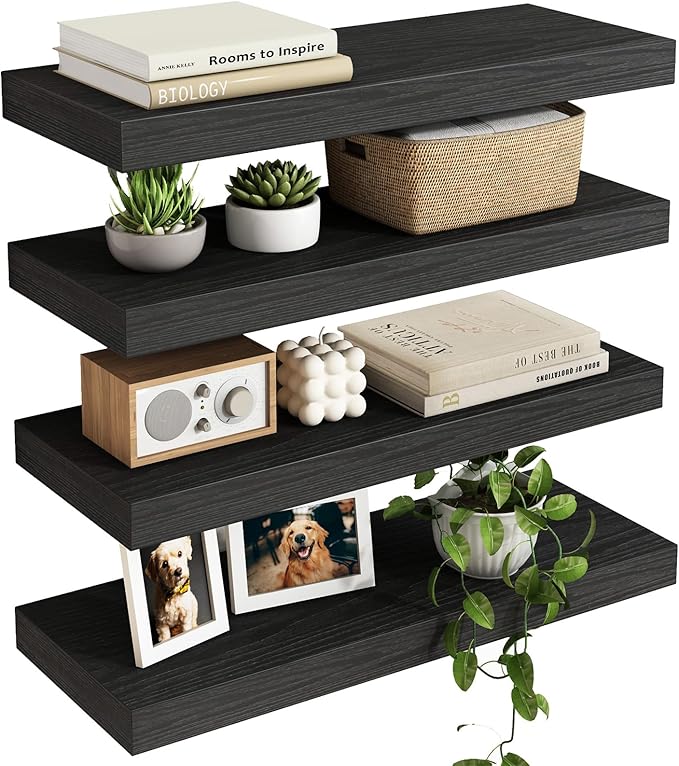 Fixwal Black Floating Shelves for Wall, Rustic Wood Shelves for Bathroom by Fixwal