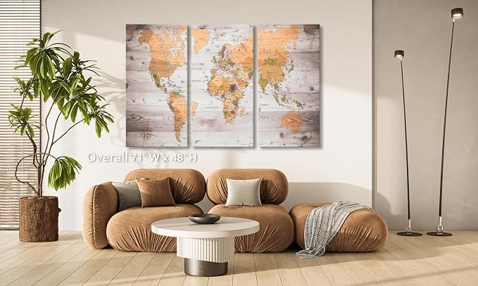 ZEYDRT Canvas art abstract world map poster can be directly hung 24"x48"in x3 - Image 4