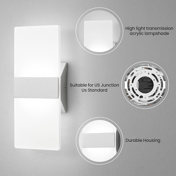 Modern LED Wall Sconces Set of Two, 12 Inch Indoor Dimmable Brushed Nickel Wall - Image 6