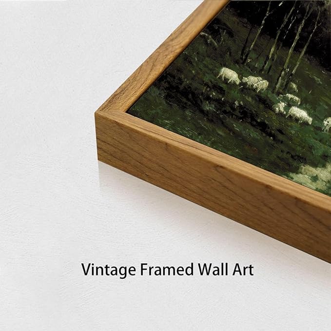 OIQArtOIQ Framed Vintage Landscape Wall Art Shepherd Natural Scenery Oil - Image 5