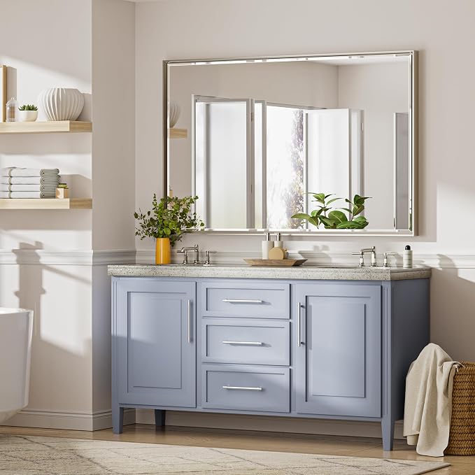 48'' x 36'' Brushed Nickel Framed Beveled Bathroom Mirror, Shatterproof - Image 3