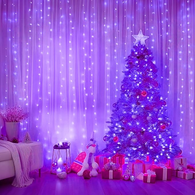 Minetom Halloween Purple Curtain Lights, 300 LED Dimmable Fairy Lights - Image 2