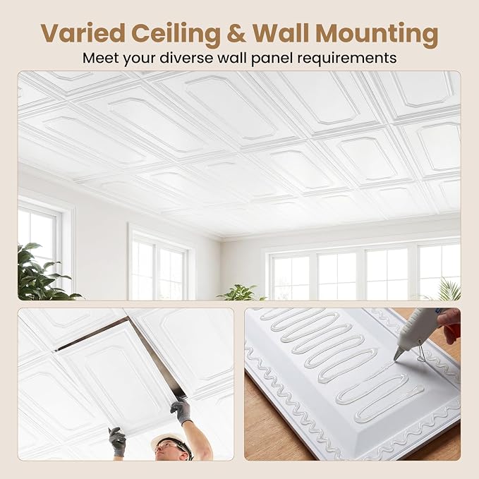 Giantex 24 Pack PVC Wall Panels, Glue Up or Drop Ceiling Panel, Waterproof 3D - Image 5