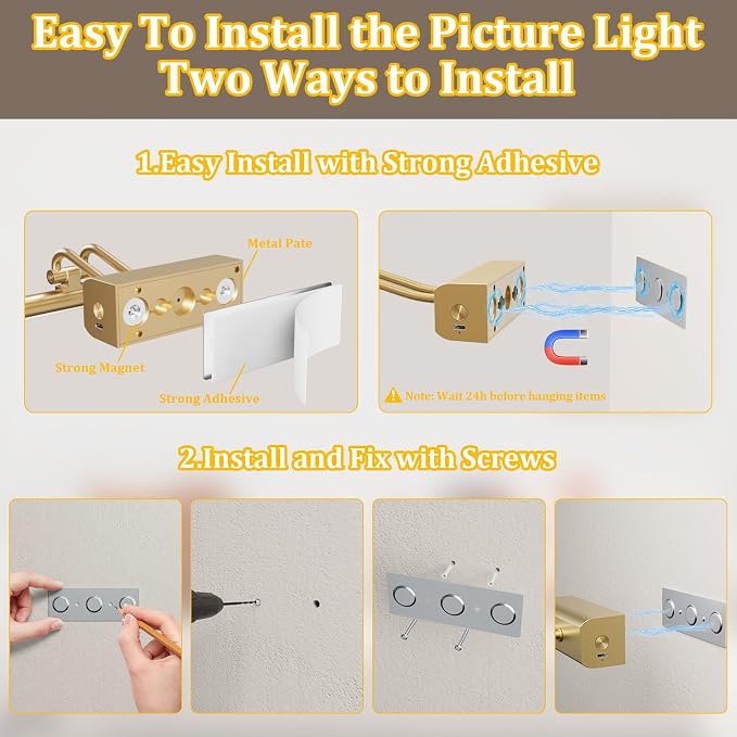 Battery Operated Picture Light for Wall, 4000mAh Cordless Wall Lamp for - Image 7